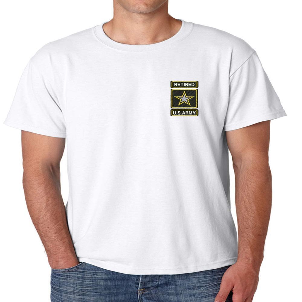 ALLNTRENDS Men's T Shirt USA Retired Army Embroidered Military US Army Shirt (2XL, White)