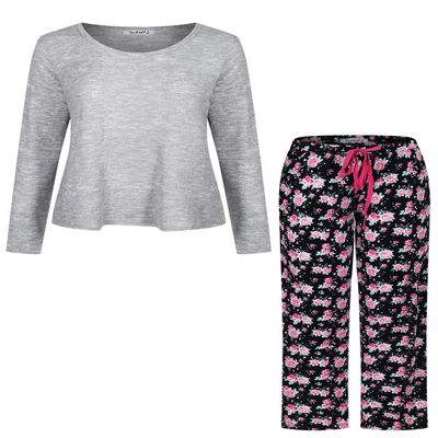 SofiePJ Women's Soft Cashmere-Like Knit Pull Over Pajama Sleepwear Gift Set Lounge Wear Grey Black L