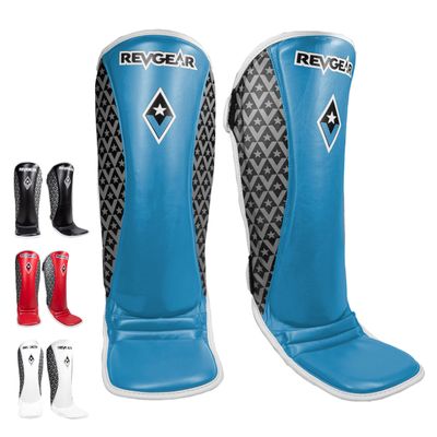 Revgear Superlite MMA Leather Shin Guards for Men Women, Kickboxing and Martial Arts (Blue, X-Large)