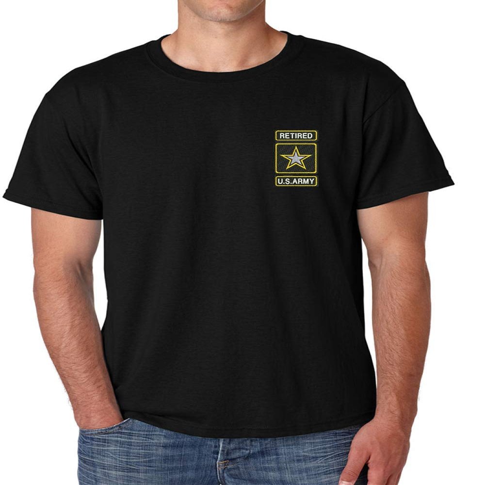 ALLNTRENDS Men's T Shirt USA Retired Army Embroidered Military US Army Shirt (M, Black)