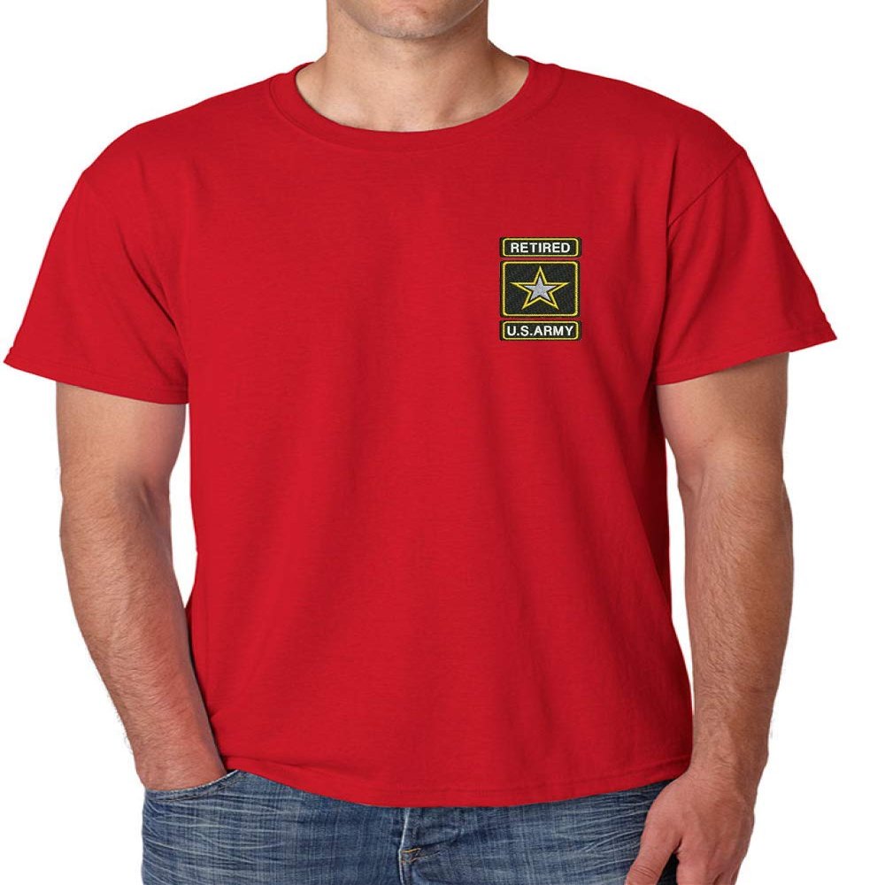 ALLNTRENDS Men's T Shirt USA Retired Army Embroidered Military US Army Shirt (2XL, Red)