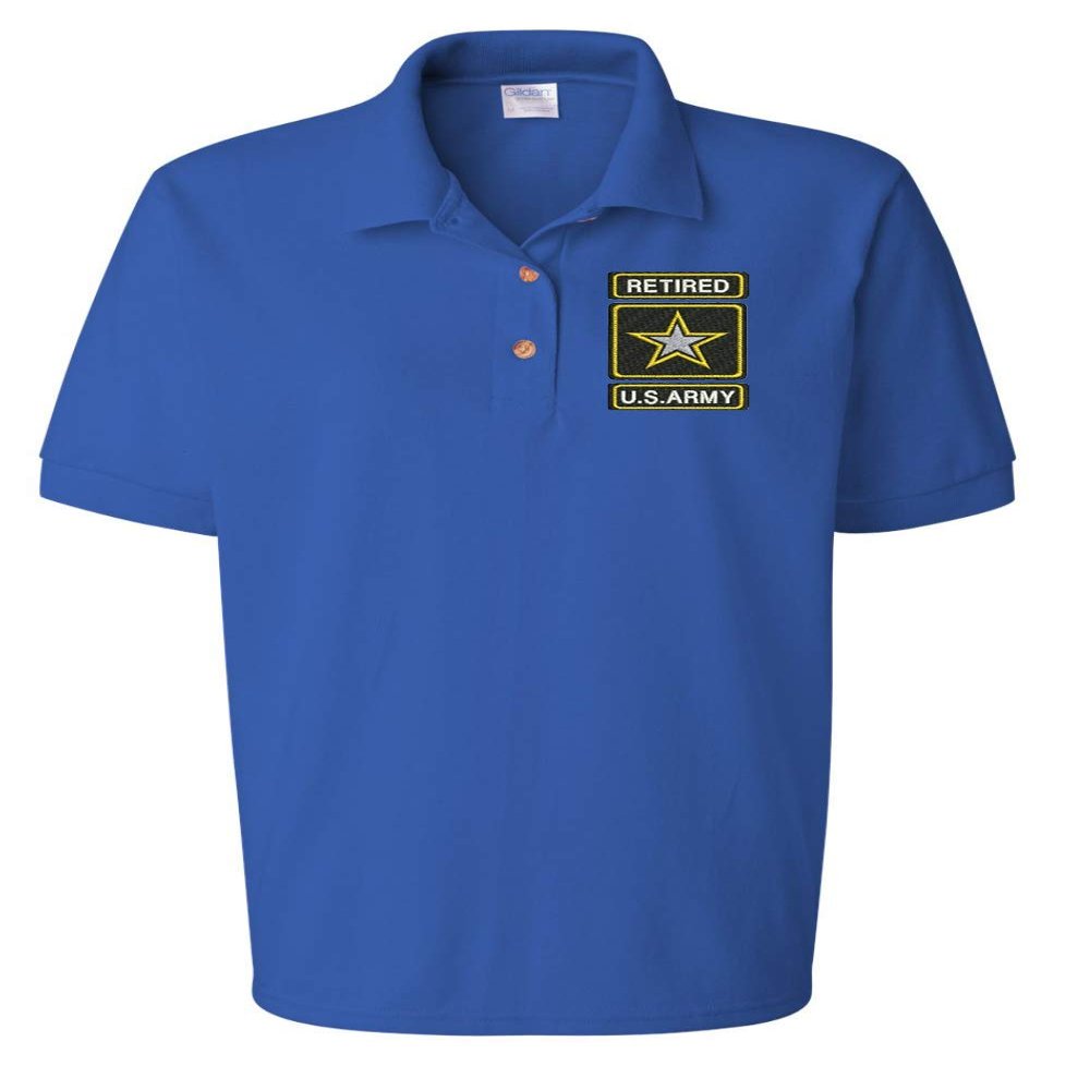 ALLNTRENDS Women's Polo T Shirt USA Retired Army Embroidered Military Polo Shirt (M, Royal Blue)