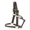 Huntley Equestrian Premium Leather Halter with Snap Triple Strong Nylon Stitched & Durable Brass Hardware - Havana - Full view 2