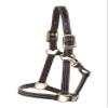 Huntley Equestrian Premium Leather Halter with Snap Triple Strong Nylon Stitched & Durable Brass Hardware - Havana - Full view 3