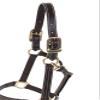 Huntley Equestrian Premium Leather Halter with Snap Triple Strong Nylon Stitched & Durable Brass Hardware - Havana - Full view 4