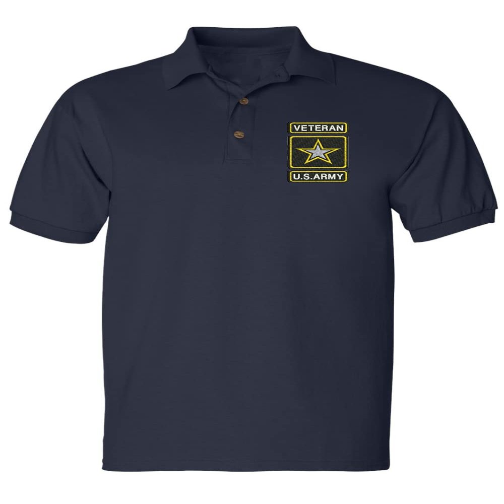 ALLNTRENDS Men's Polo T Shirt USA Retired Army Embroidered Military US Army (S, Navy Blue)
