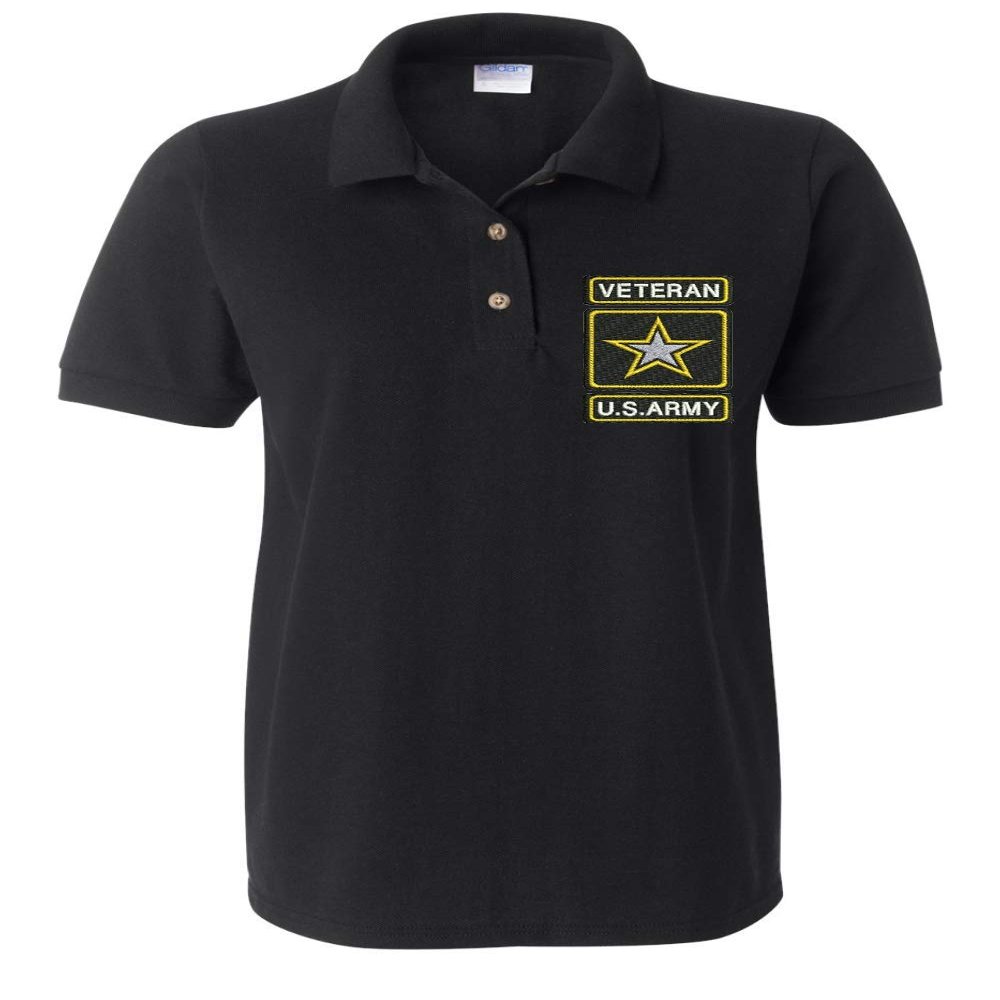 ALLNTRENDS Women's Polo T Shirt USA Veteran Army Embroidered Military Polo Shirt (XL, Black)