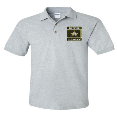ALLNTRENDS Men's Polo T Shirt USA Retired Army Embroidered Military US Army (S, Ash)