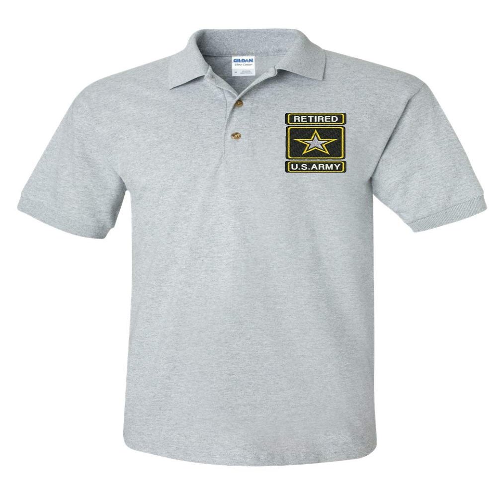 ALLNTRENDS Men's Polo T Shirt USA Retired Army Embroidered Military US Army (S, Ash)