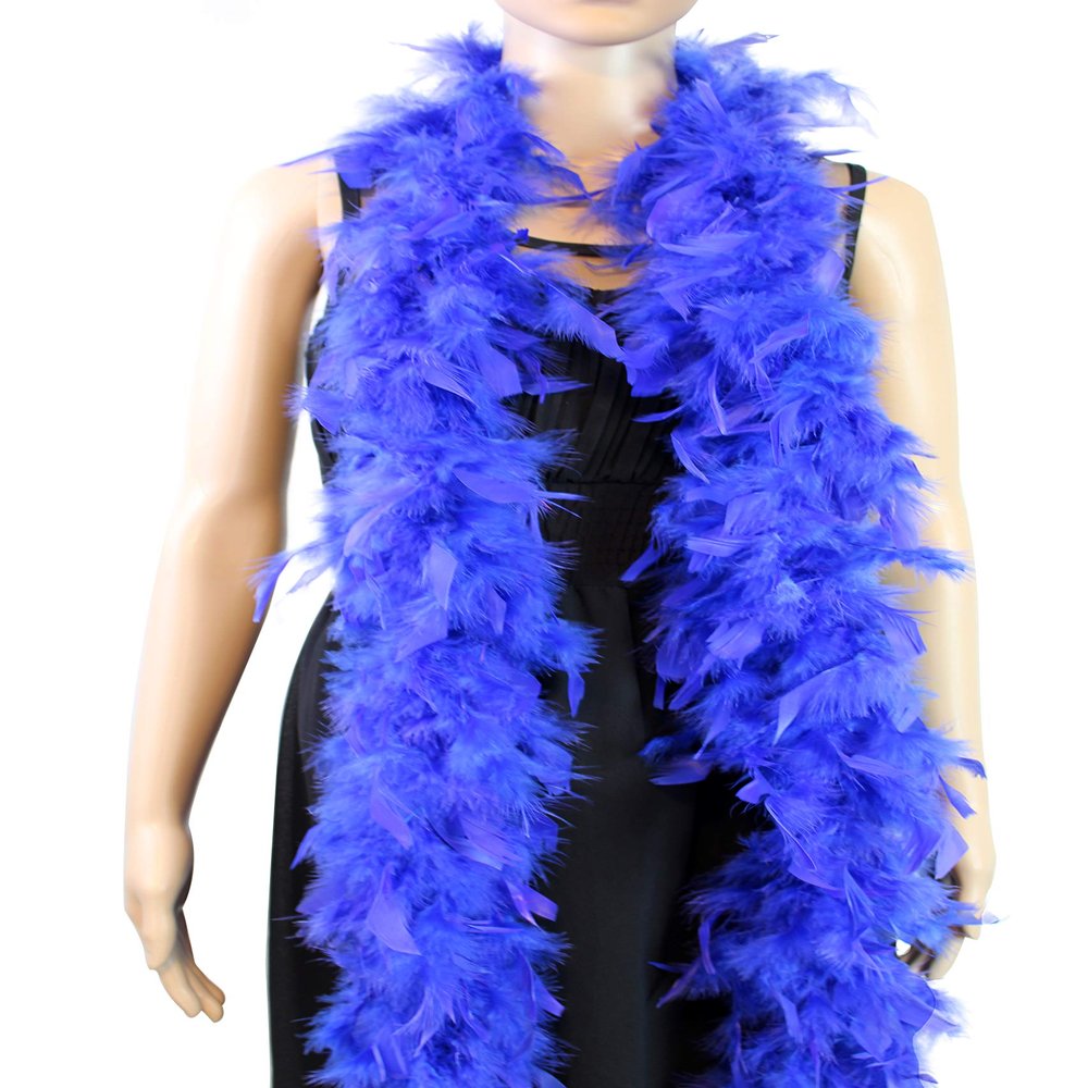 Flydreamfeathers 40 Gram 72" Long, Turkey Chandelle Feather Boa, Dancing Wedding Crafting Party Dress Up, Halloween Costume Decoration(royal blue color)