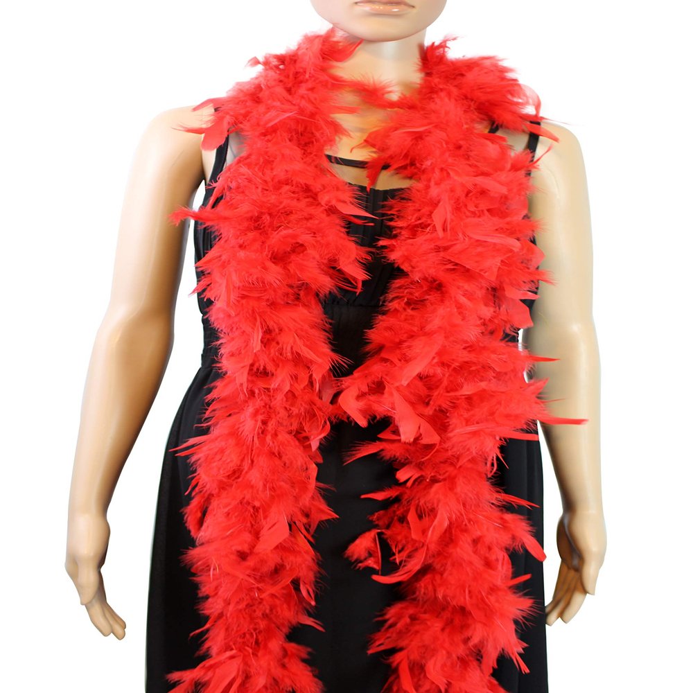 Flydreamfeathers 40 Gram 72" Long, Turkey Chandelle Feather Boa, Dancing Wedding Crafting Party Dress Up, Halloween Costume Decoration(red color)