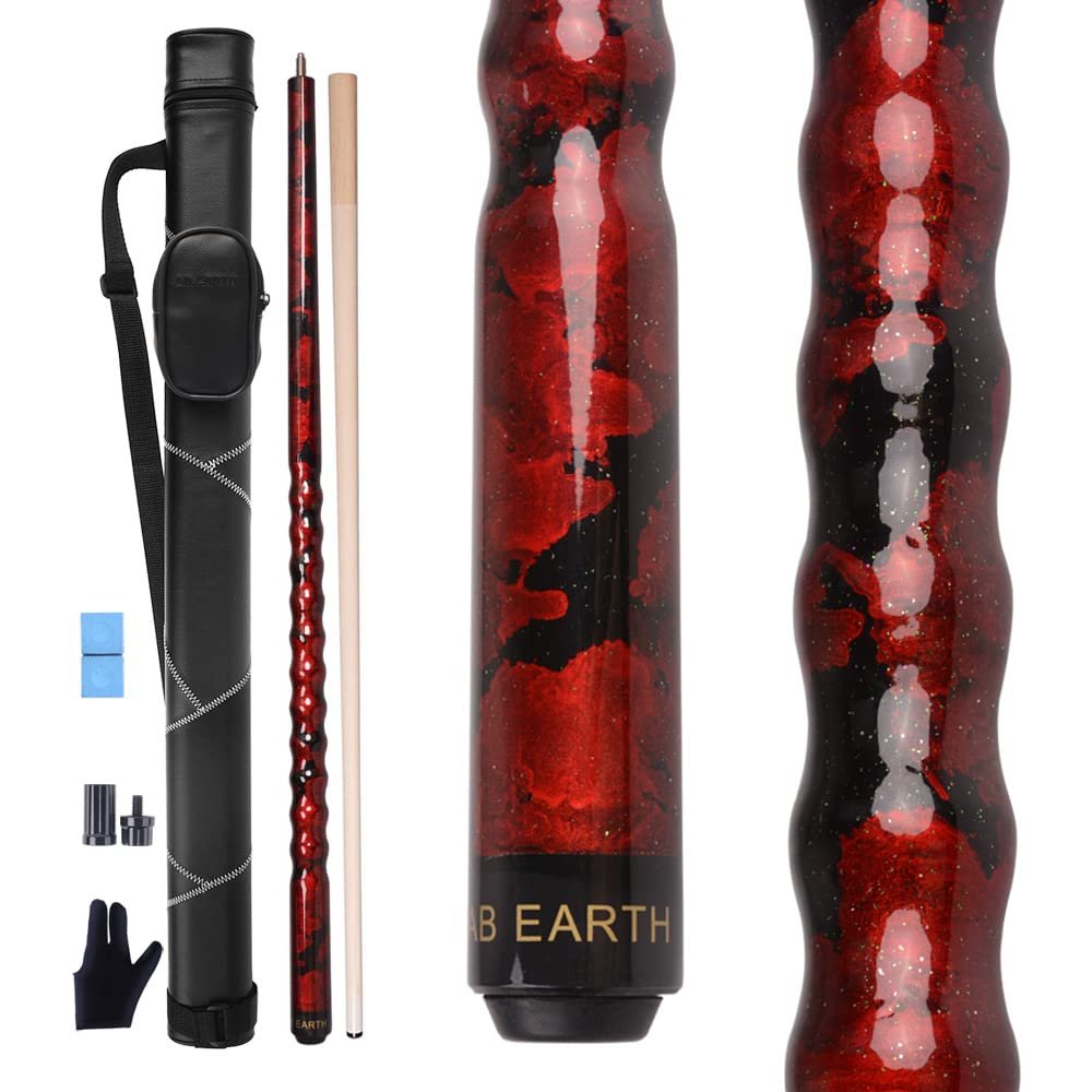 AB Earth Ergonomic Design 13mm Tip 58" Maple Pool Cue Stick Kit with Hard Case (Red, 21oz)