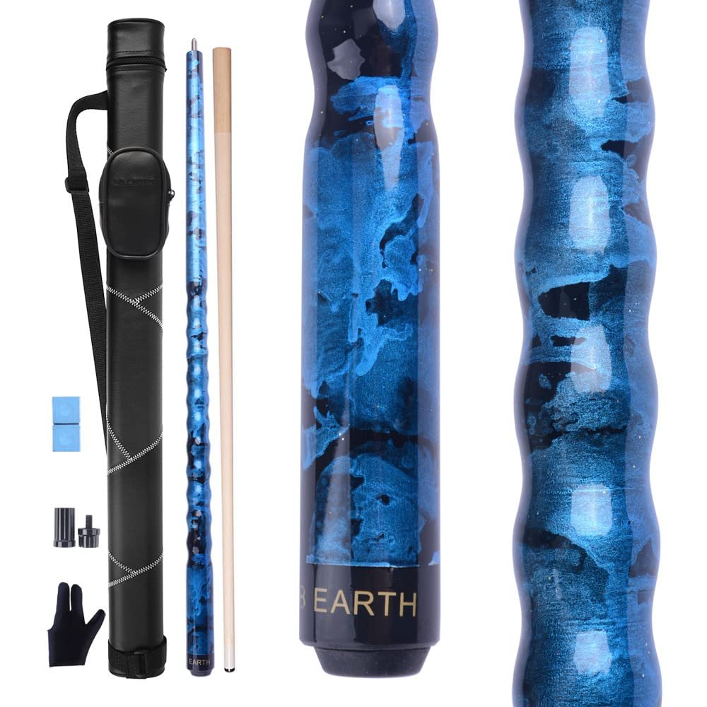 AB Earth Ergonomic Design 13mm Tip 58" Maple Pool Cue Stick Kit with Hard Case (Blue, 20oz)