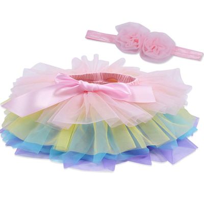 Baby Girls Tutu Bloomers Diaper Cover Cotton Tulle Bloomers and Headband Set Rainbow 3-6 Months
