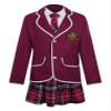JEATHA Kids Girls Long Sleeves British Style School Uniforms Anime Cosplay Shirt Blazer with Tie Plaid Mini Skirt Set Burgundy 12-14 view 1