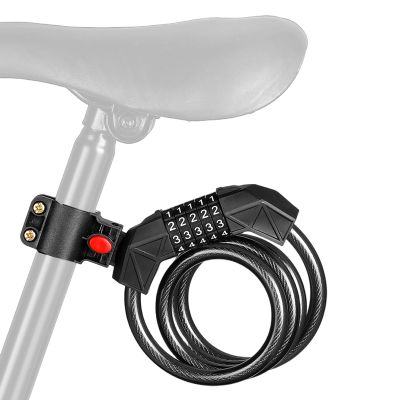 Bike Lock with Mounting Bracket, 4-Feet Bike Cable Basic Self Coiling 5-Digit Resettable Combination Cable Bike Locks, for Bicycle, Motorcycle, Scooter (Black)