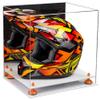 Better Display Cases Acrylic Motorcycle Motocross or Racing Helmet Display Case with Mirror, Orange Risers and White Base (A024-OR) view 1