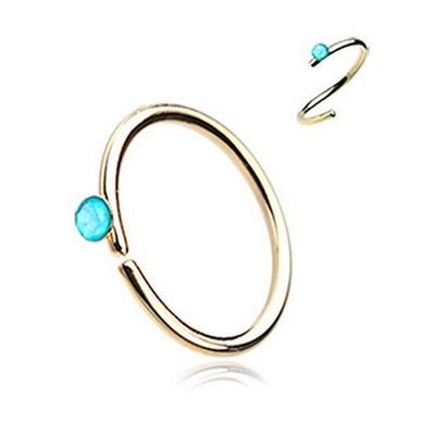 Amelia Fashion 20 Gauge Golden Teal Opal Sparkle Bendable Nose Hoop Ring 316L Surgical Steel (Gold/Teal)