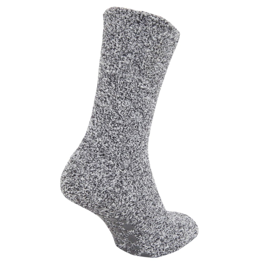 Floso Ladies Warm Slipper Socks With Rubber Non Slip Grip (6-9) (Gray)