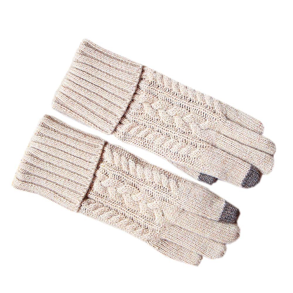 Autumn Winter Wool Gloves Thick Warm Knitted Gloves Touchscreen Women & Men Gloves (Camel color)