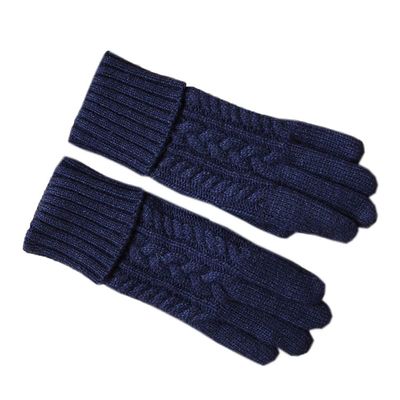 Autumn Winter Wool Gloves Thick Warm Knitted Gloves Touchscreen Women & Men Gloves (Navy blue)