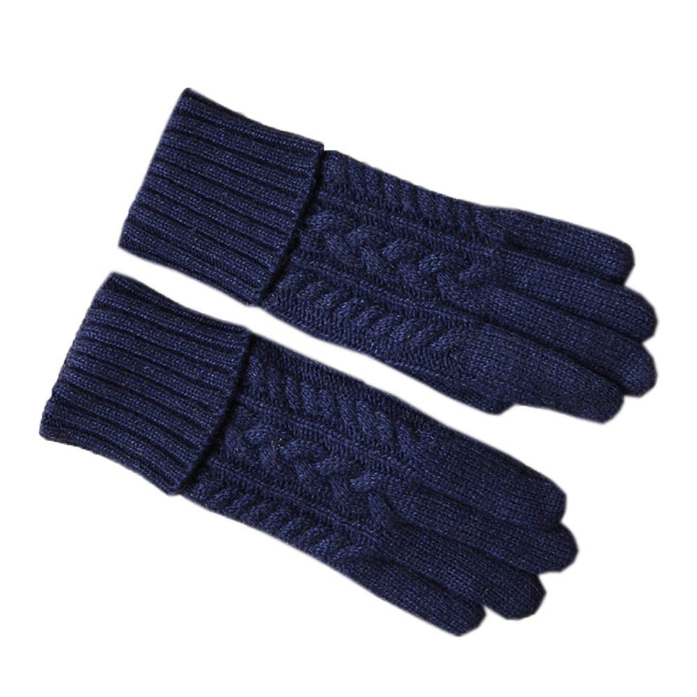Autumn Winter Wool Gloves Thick Warm Knitted Gloves Touchscreen Women & Men Gloves (Navy blue)