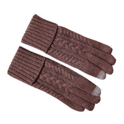 Autumn Winter Wool Gloves Thick Warm Knitted Gloves Touchscreen Women & Men Gloves (Brown)