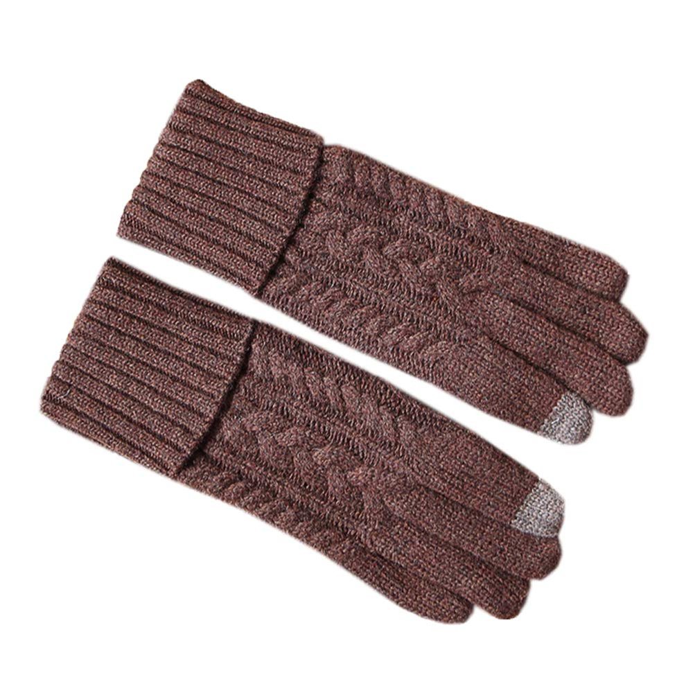 Autumn Winter Wool Gloves Thick Warm Knitted Gloves Touchscreen Women & Men Gloves (Brown)