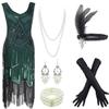 20s Flapper Gatsby Sequin Beaded Evening Cocktail Dress with Accessories Set (X-Large, Style03-Black&Green) view 1