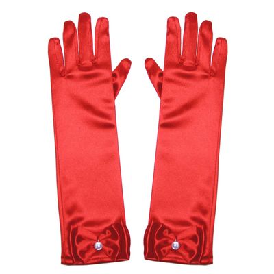 Little Girls Princess Gloves(Solid Color Long Elbow Length) For Birthday,Wedding,Holiday,Costume Party(Red)