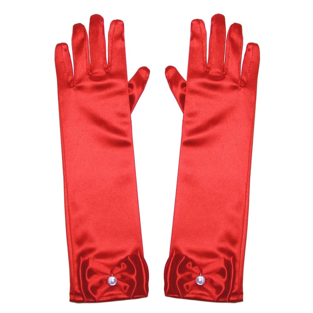 Little Girls Princess Gloves(Solid Color Long Elbow Length) For Birthday,Wedding,Holiday,Costume Party(Red)