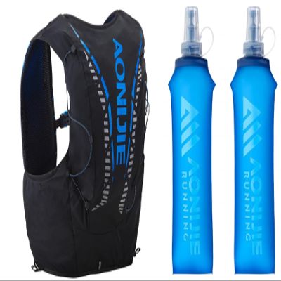 AONIJIE 12L Men Women Running Vest Pack Hydration Backpack Outdoor Sports Bag for Marathon Cycling Hiking (12L# Black&Blue+2 Pcs Soft Flasks (500ml), M/L(35.43-40.15 inch))