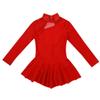 winying Girls Mock Neck Long Sleeves Tulle Splice Cut Out Back Roller Ice Figure Skating Dress Ballet Dancewear Red 6 view 3