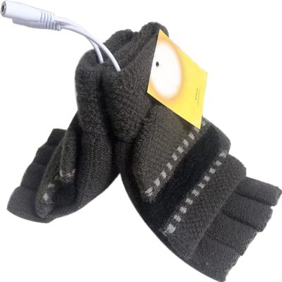 Women's & Men's USB Heated Gloves Mitten Winter Hands Warm Laptop Gloves, Knitting Hands Full & Half Heated Fingerless Heating Warmer Washable Design (Deep Gray)