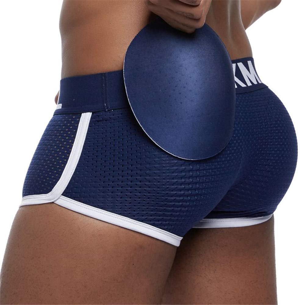 JOCKMAIL Mens Underwear Boxer Mesh Mens Padded Underwear Boxer with Hip Pad Men's Boxers (US, Alpha, Medium, Regular, Regular, Navy)
