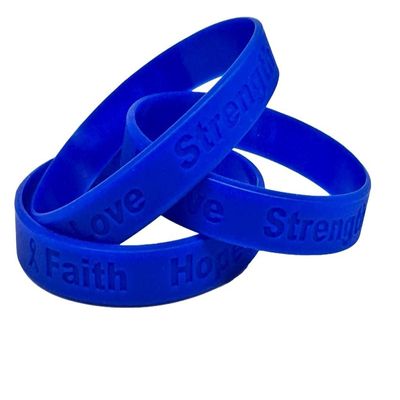 5 Colon Cancer Awareness Blue Ribbon Bracelets 100% Medical Grade Silicone Bracelet - Latex and Toxin Free - (5 Bracelets)