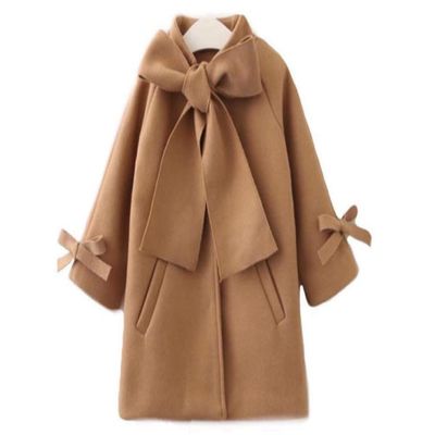 Stesti Trench Coats for Kids Girls Solid Warm Wool Bow Jackets Winter Coat for Baby Girl (2T) Brown