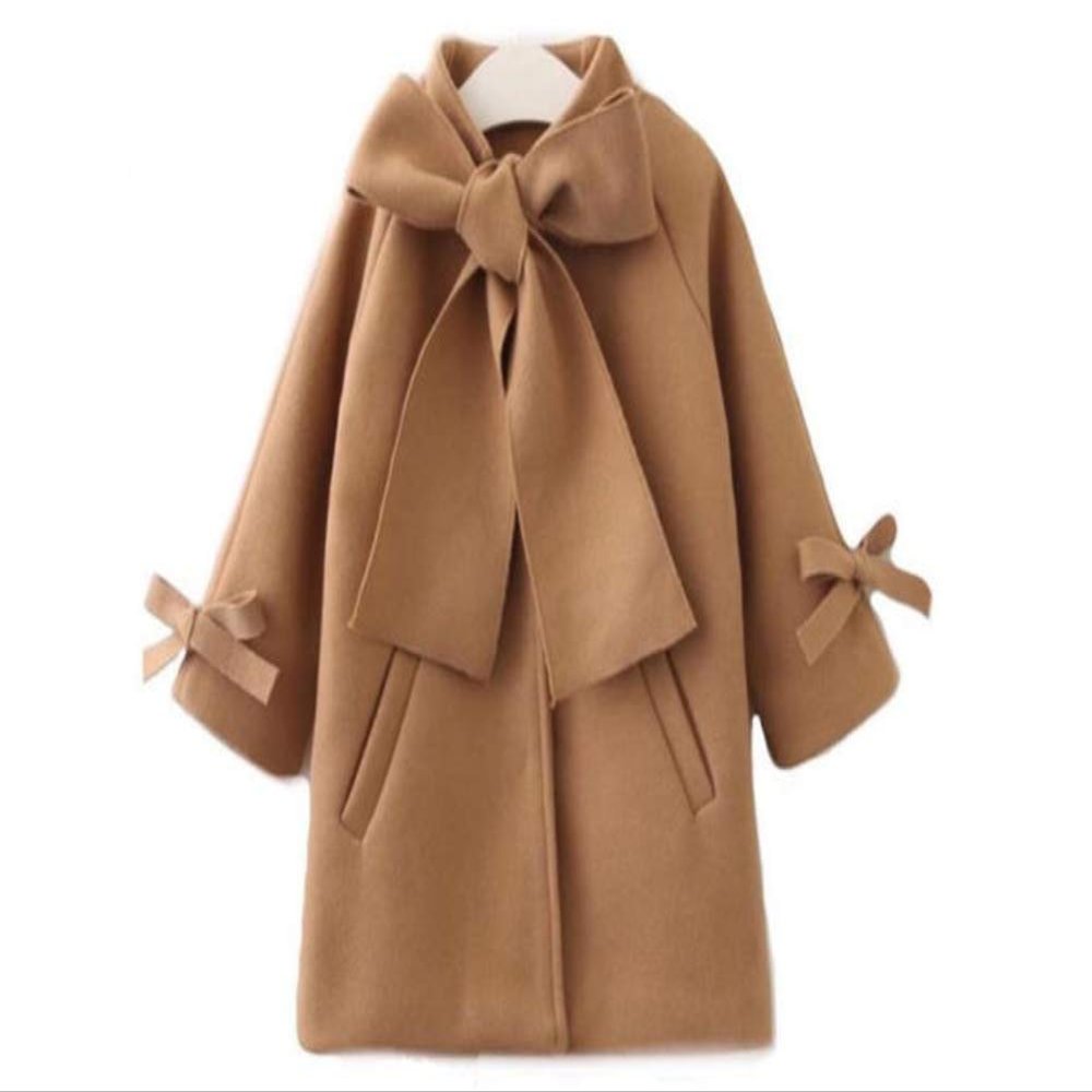 Stesti Trench Coats for Kids Girls Solid Warm Wool Bow Jackets Winter Coat for Baby Girl (2T) Brown