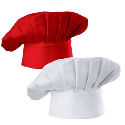Hyzrz Chef Hat Set of 2 Pack Multicolor Adult Adjustable Elastic Baker Kitchen Cooking Chef Cap (White and Red)