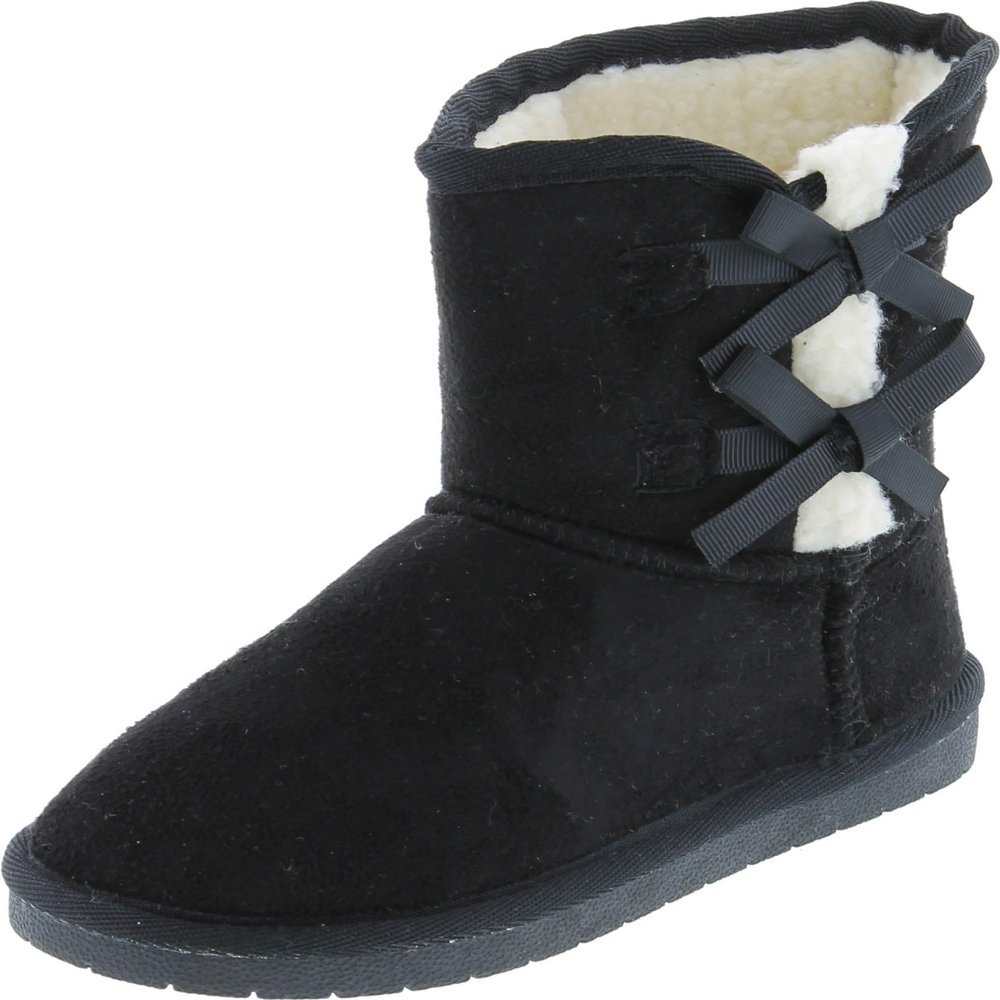 Forever Link Ann 36K Little Girls Shearling Bowtie Fur Boots,Black 36K,11