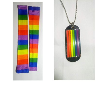 1 PENDANT WITH NECKLACE AND 2 COMPRESSION SLEEVES, RAINBOW, LGBTQ, GAY PRIDE PARADE, LESBIAN, MY BLACK CHARM