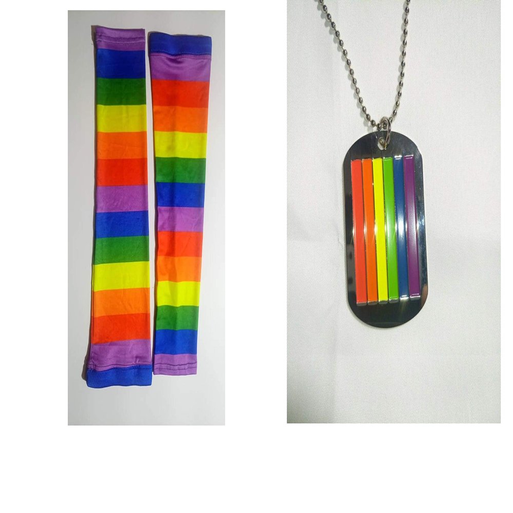 1 PENDANT WITH NECKLACE AND 2 COMPRESSION SLEEVES, RAINBOW, LGBTQ, GAY PRIDE PARADE, LESBIAN, MY BLACK CHARM