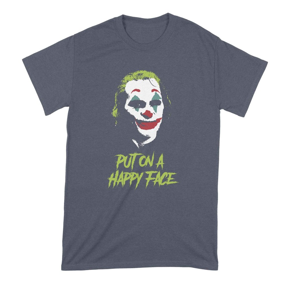 Joker Put on a Happy Face Tshirt Joker Joaquin Shirt Phoenix T Shirt Navy