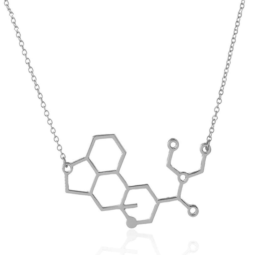 Art Attack LSD Molecule Chain Necklace, Psychadelic Pendant Charm Party Favor Gift for Chemistry Science Teacher Professor Grad Student (Silver)