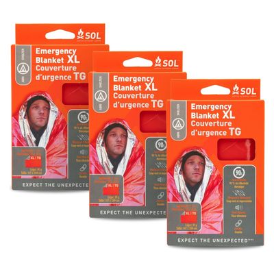 S.O.L. Survive Outdoors Longer 90% Heat Reflective Emergency Blanket - for Disaster Preparedness Kit - Waterproof & Windproof - Fits up to 2 People - 58" x 98", 5.9 oz, Orange (Pack of 3)