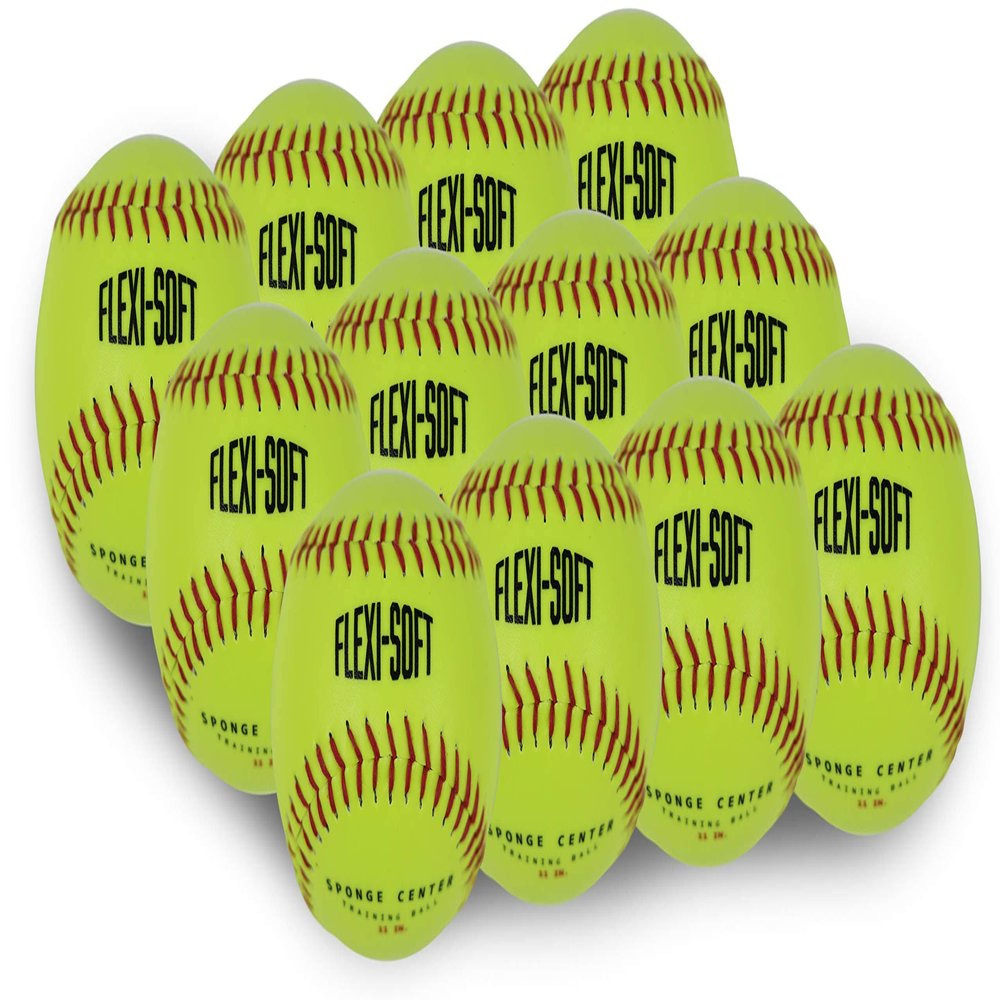PowerNet Flexi-Soft Softballs, 12, 11-Inch Padded Balls, Portable Softball Pitching & Batting Practice Equipment Soft Balls