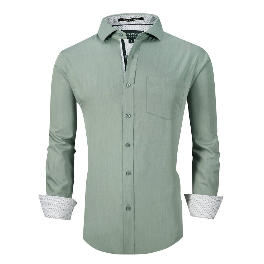 Alex Vando Mens Rayon Dress Shirts Wrinkle Free Regular Fit Stretch Button Down Shirt,Olivine,S