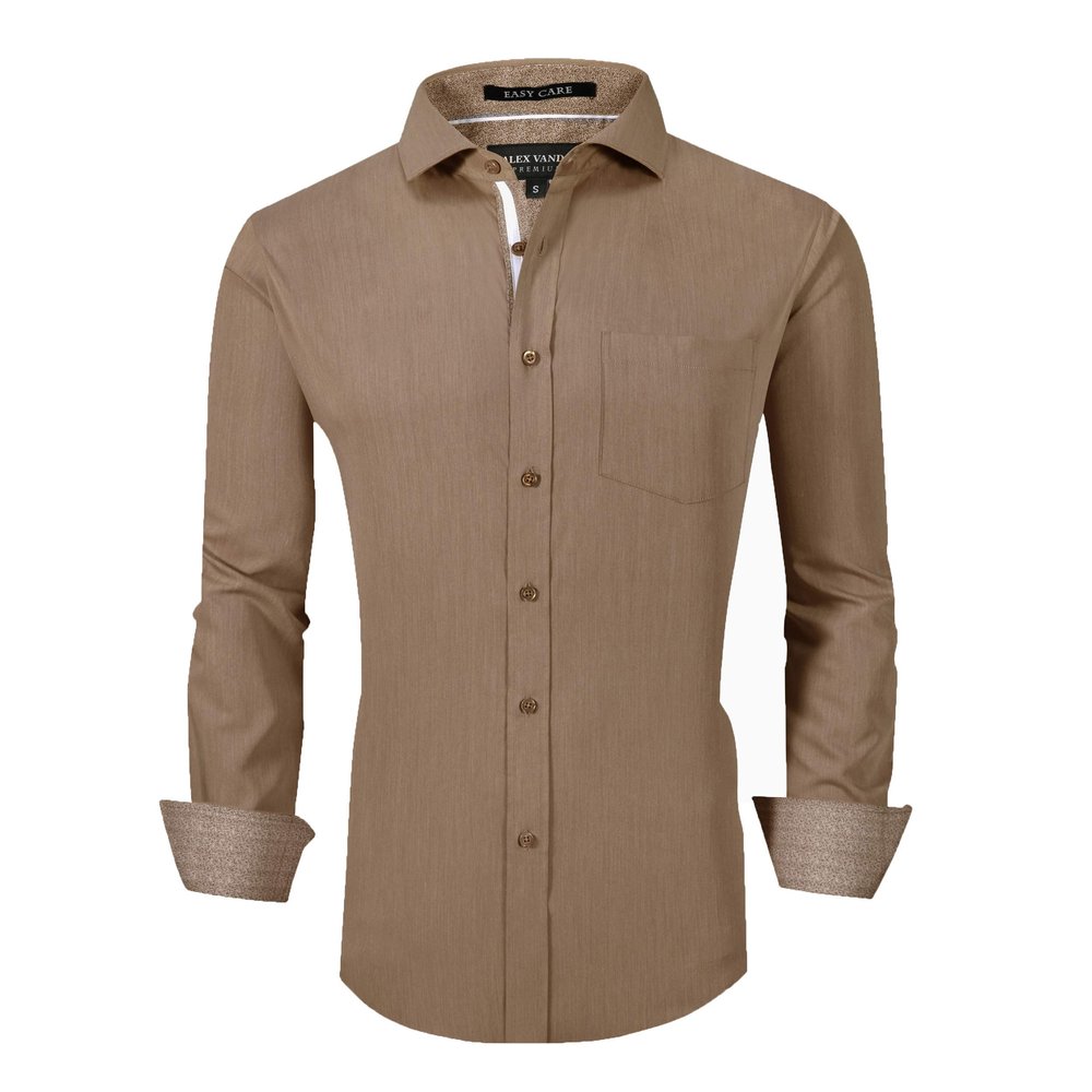 Alex Vando Mens Rayon Dress Shirts Wrinkle Free Regular Fit Stretch Button Down Shirt,Macaroon,XL