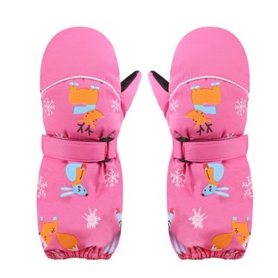 FakeFace Kids Ski Mittens for Girls Boys Winter Insulated Waterproof Ski Gloves Warm Fleece Lined 3-7 Y (Pink Rabbit, S: For Unisex Kids 3-7 Y)