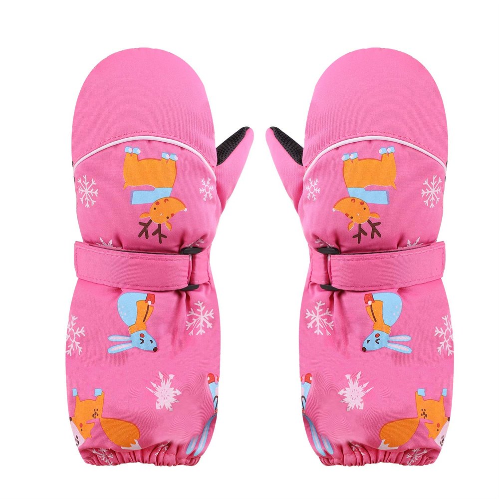 FakeFace Kids Ski Mittens for Girls Boys Winter Insulated Waterproof Ski Gloves Warm Fleece Lined 3-7 Y (Pink Rabbit, S: For Unisex Kids 3-7 Y)